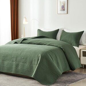 NEW! 3 Piece Queen Quilt Bedding Set,Olive Green Ultrasonic Full/Queen Quilt Set
